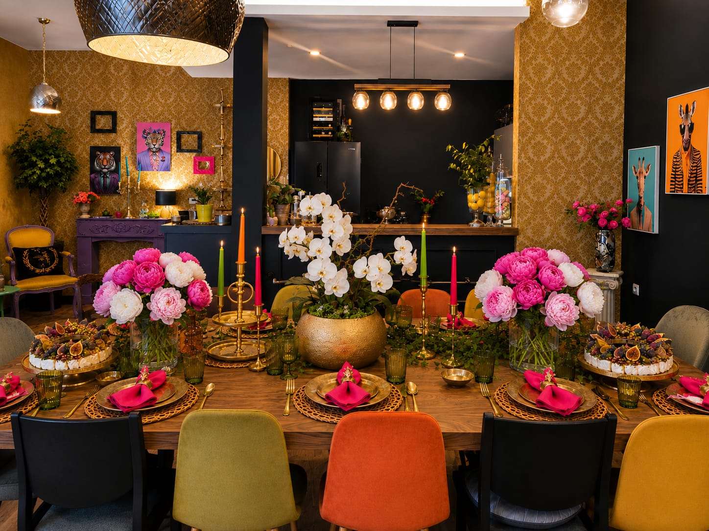 Празнично подредената трапезария на The LivingRoom